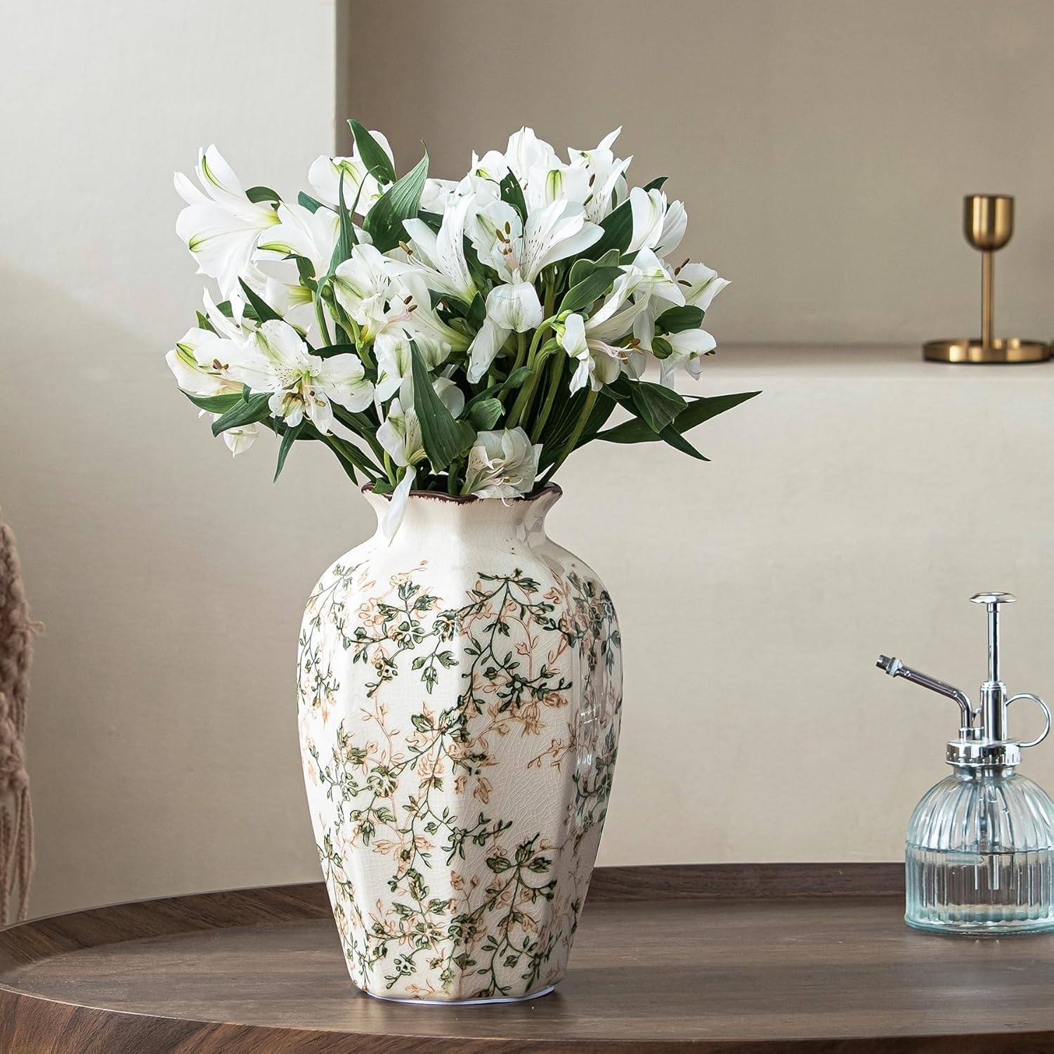 Ceramic Flower Vase / 02-green and Beige