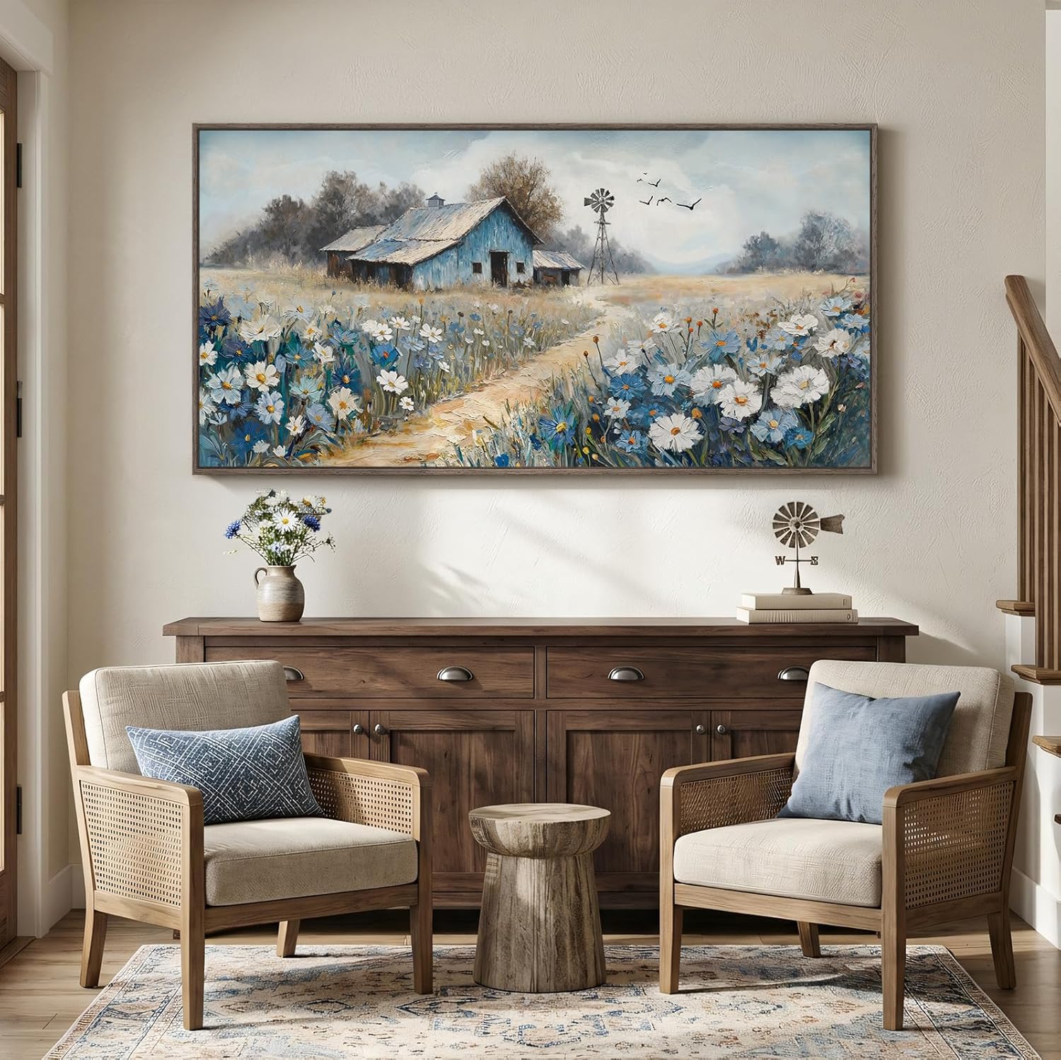 Large Farmhouse Wall Art / 60"L x 30"W / Blue
