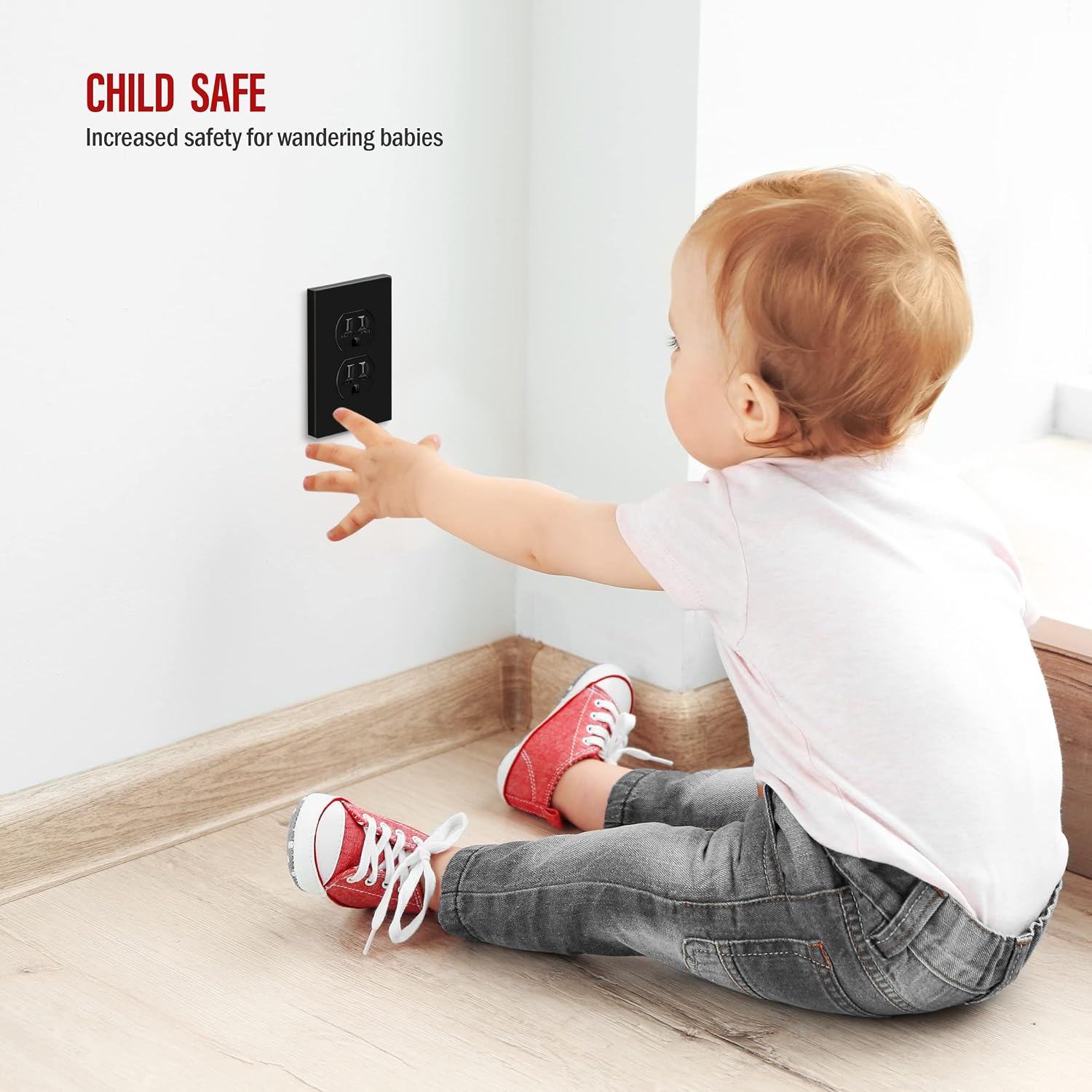 ENERLITES SI8821-BK Duplex Outlet Receptacle Cover, Screwless Wall Plate, Standard Size, 1-Gang 4.68" x 2.93"