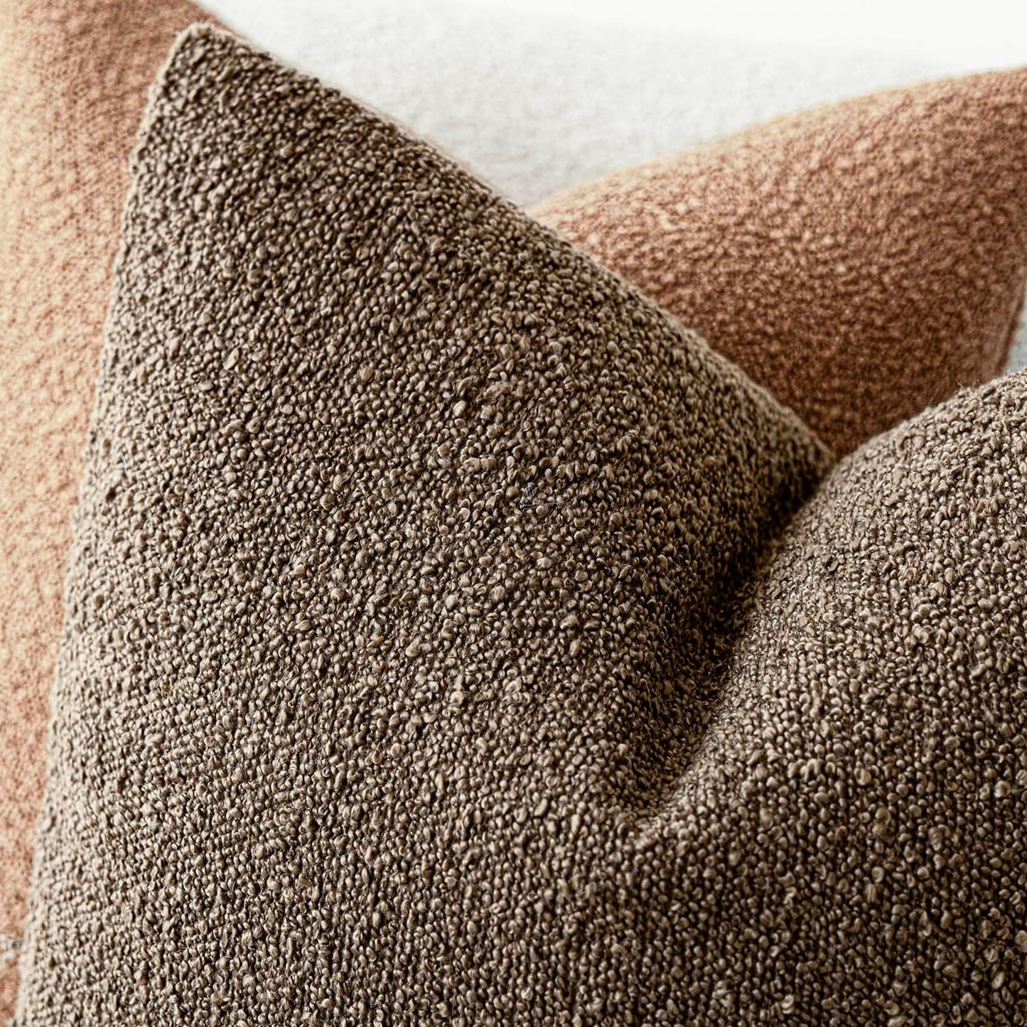 Textured Boucle Throw Pillow Covers Accent Solid Pillow Cases Soft / 18 x 18 / Brown / Set of 2