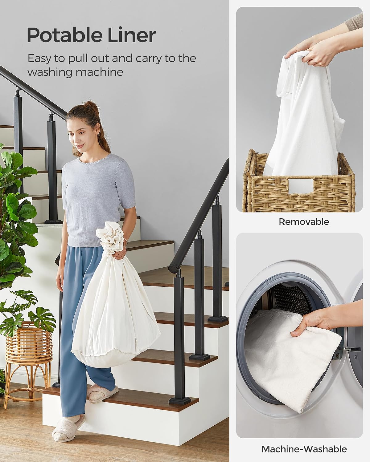 Rolling Laundry Basket / 140 L / Natural