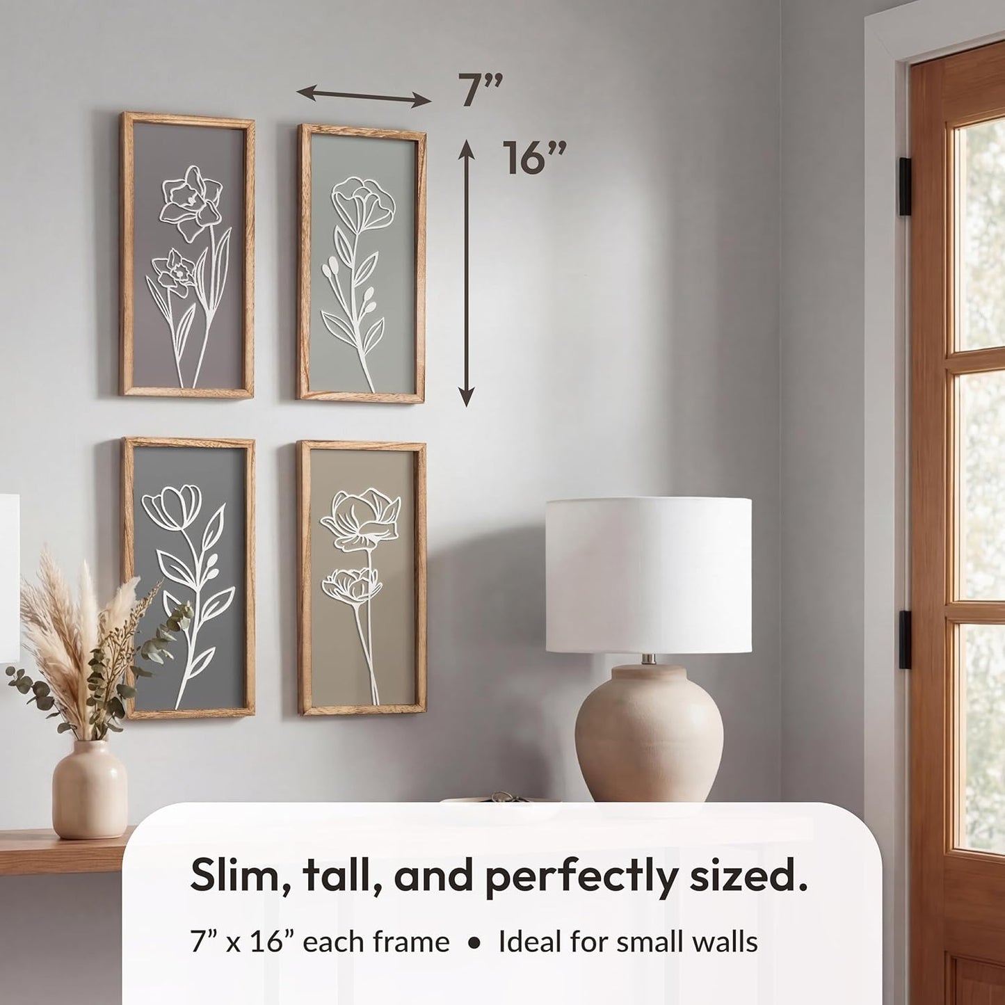 3D Wooden Floral Bathroom Wall Decor Lightweight / 7 x 16 / Naturals / Set of 4