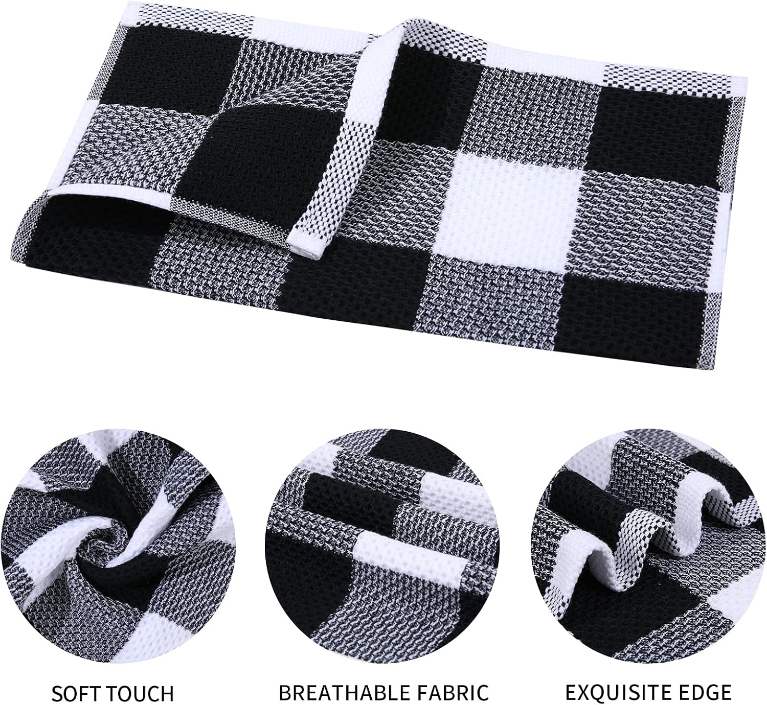 Mordimy 8 Pack Kitchen Towels and Dishcloths Set, Black & White | 28 X 13 Inch and 12 X 12 Inch, Super Soft
