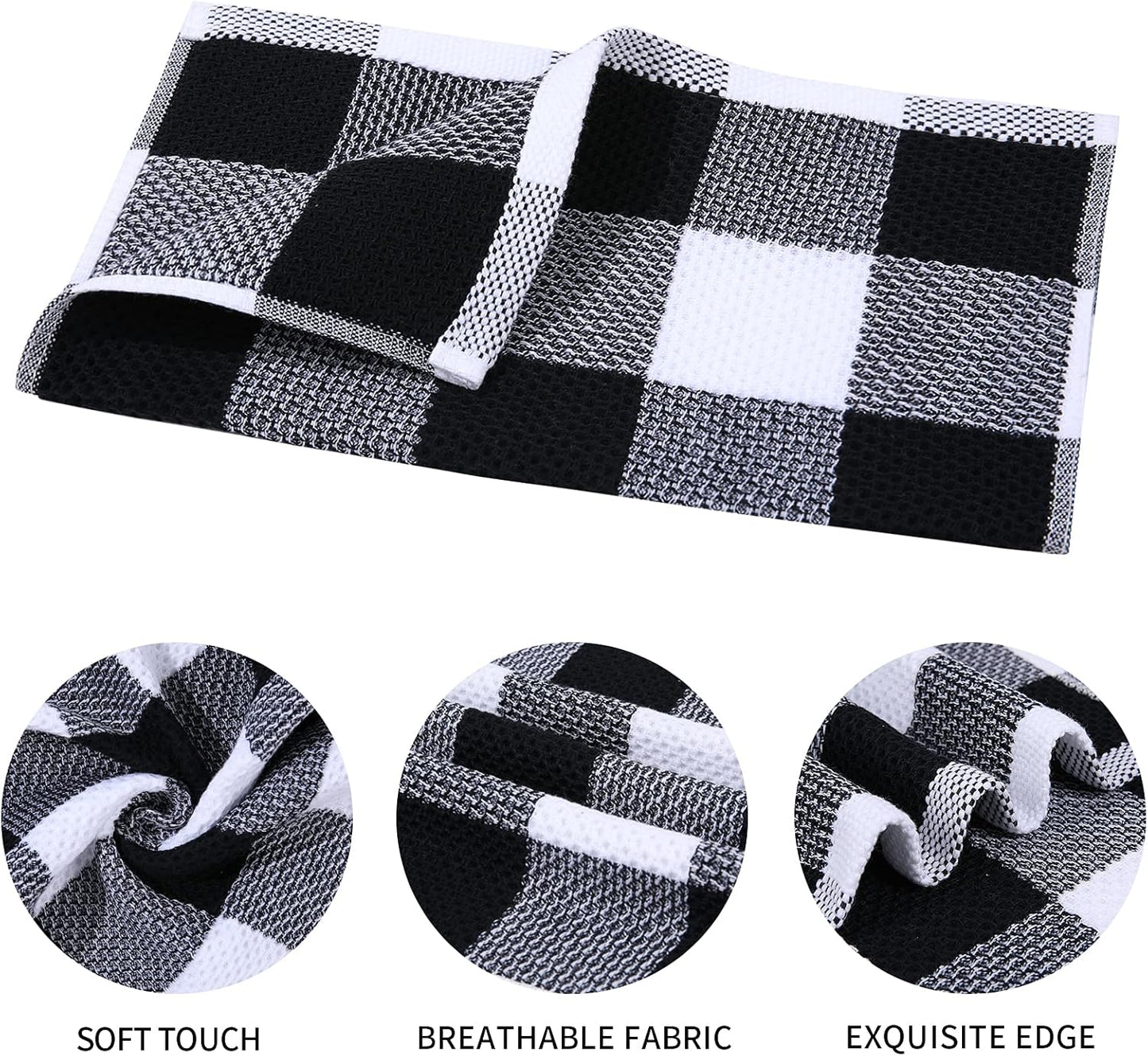 Mordimy Cotton Waffle Kitchen Towels, 13"x 28", 8 Pack, Black & White | Super Soft and Absorbent Buffalo Check, Durable