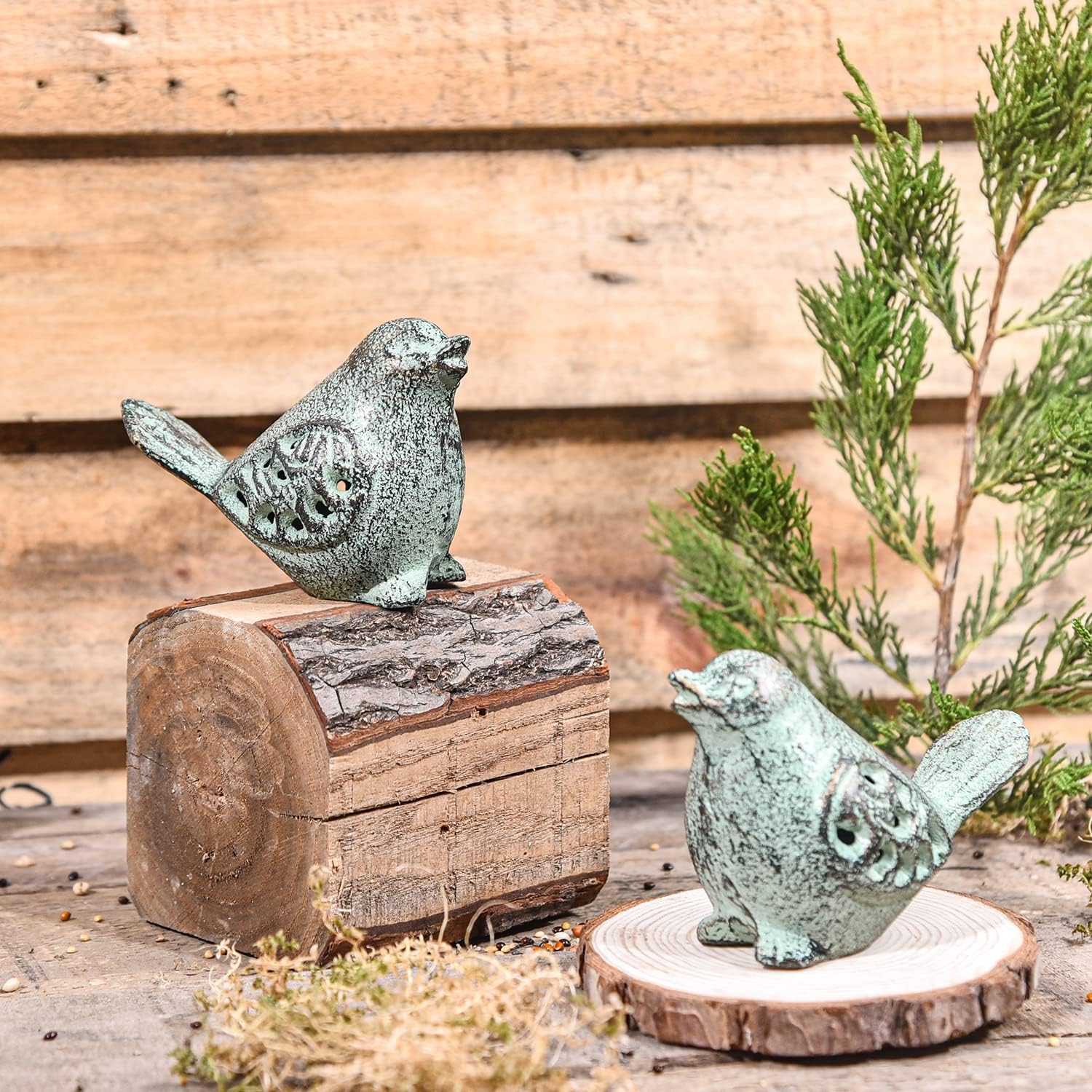Cast Iron Desktop Ornament / Green & Birds