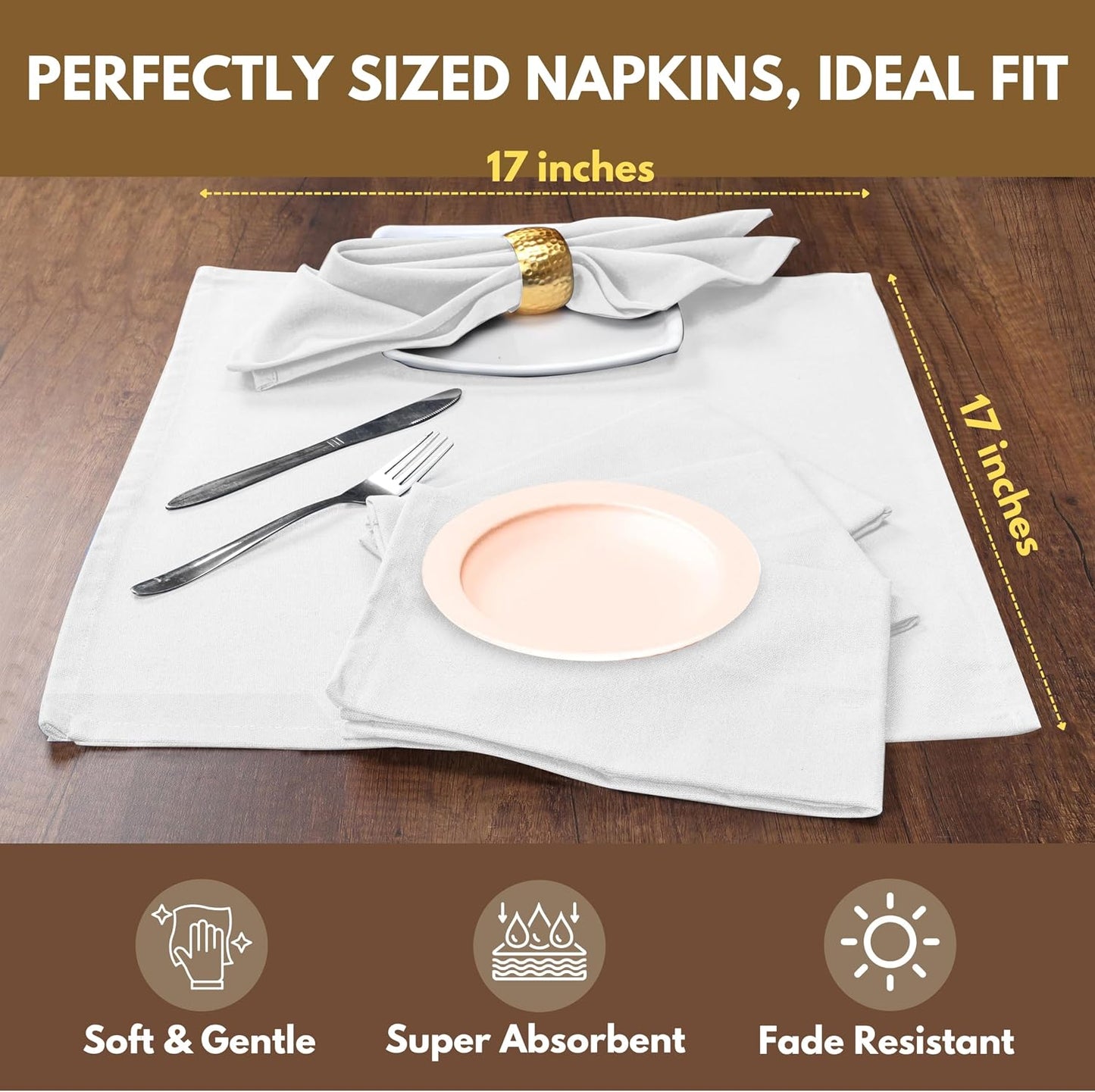 Native Fab Cloth Napkin Set of 12, 100% Cotton, Washable Fabric, Reusable Cloth Napkin 17x17 inches, Table Decor