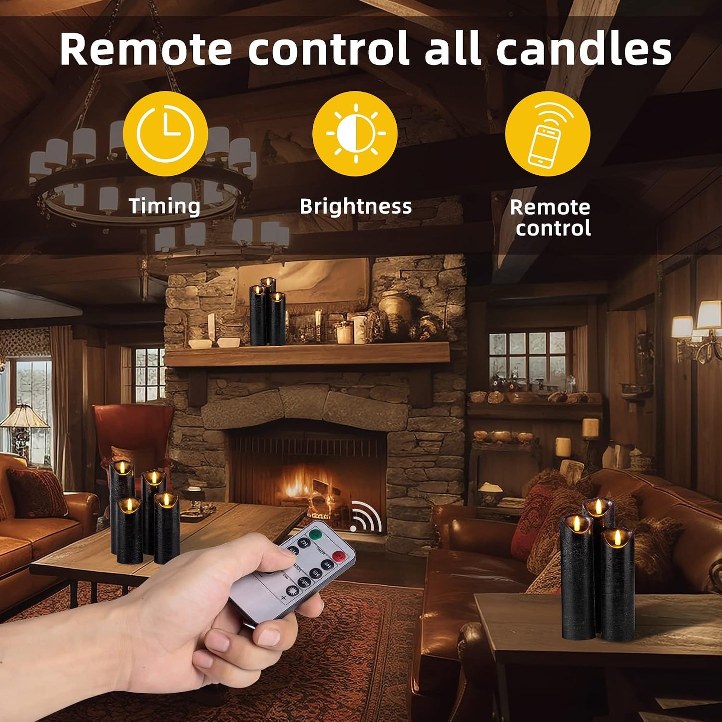Hausware Set of 9 Flameless Candles Battery Operated LED Real Wax Flickering Electric Candles with Remote Control Timer