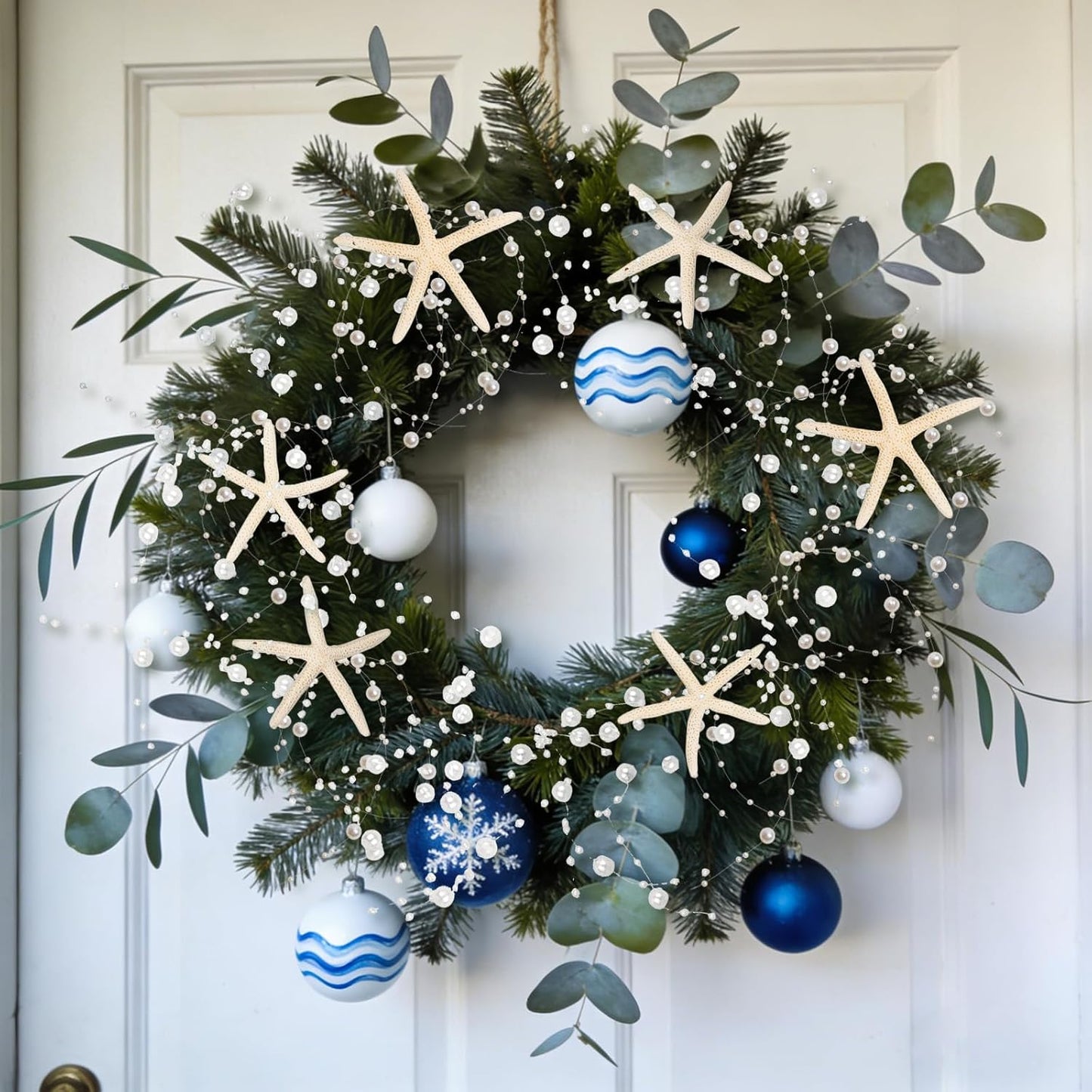 Beach Beaded Starfish Garland Christmas Decorations 2M/ White / Off White / 80 Inch / Set of 6