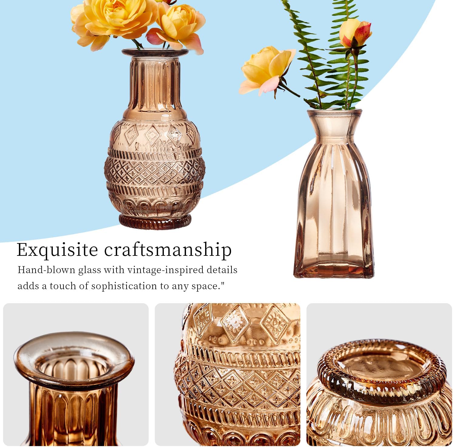 Crystal Vintage Vase Set / Amber / Set of 16