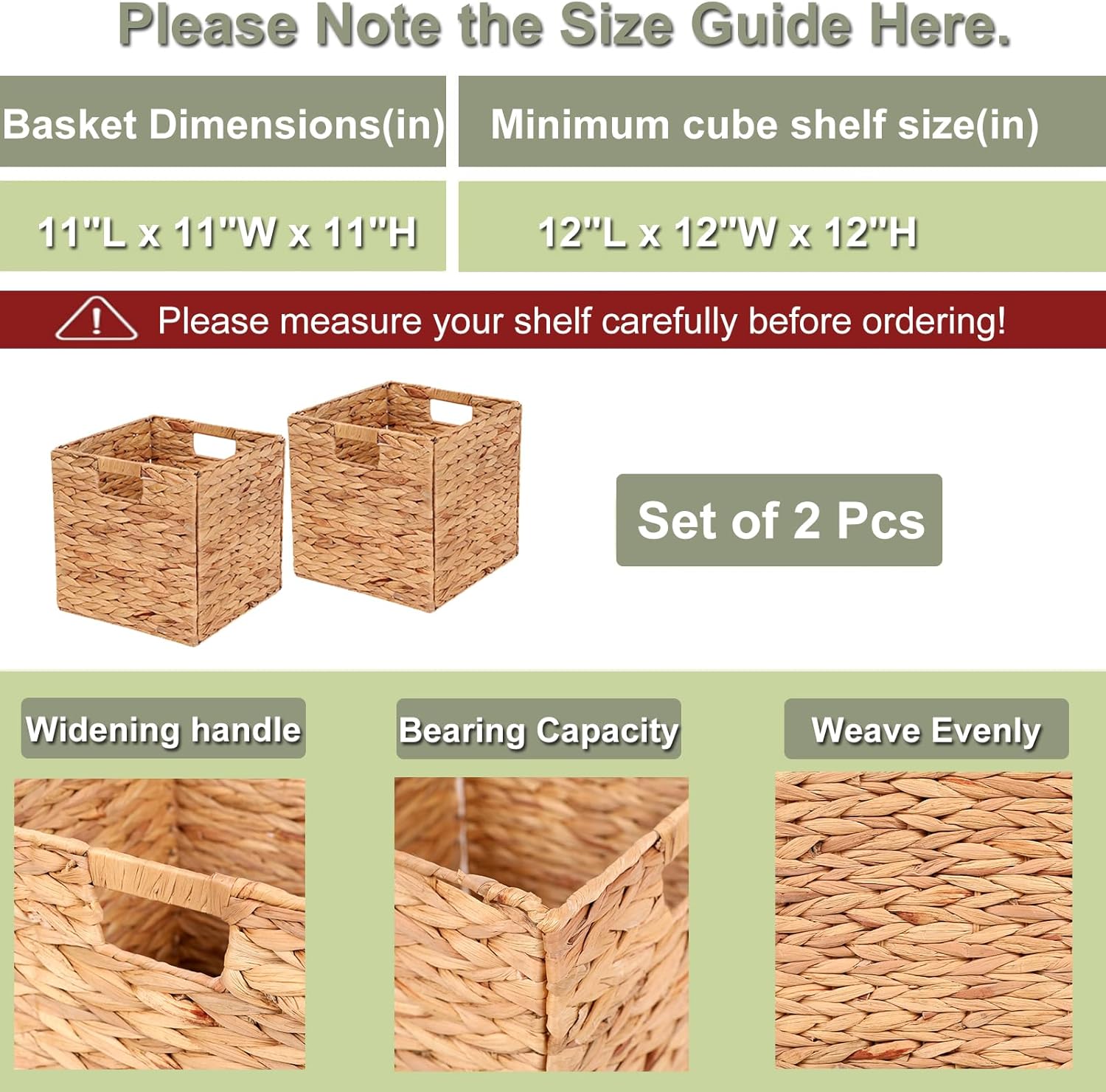 Water Hyacinth Storage Baskets Wicker Storage Cubes Set of 2Baskets / 11 x 11 x 11