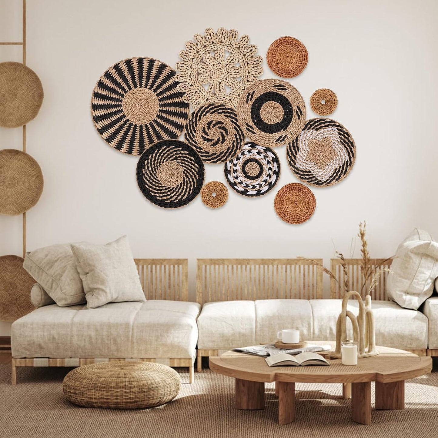 Boho Wall Basket Decor / Black Retro / Set of 11