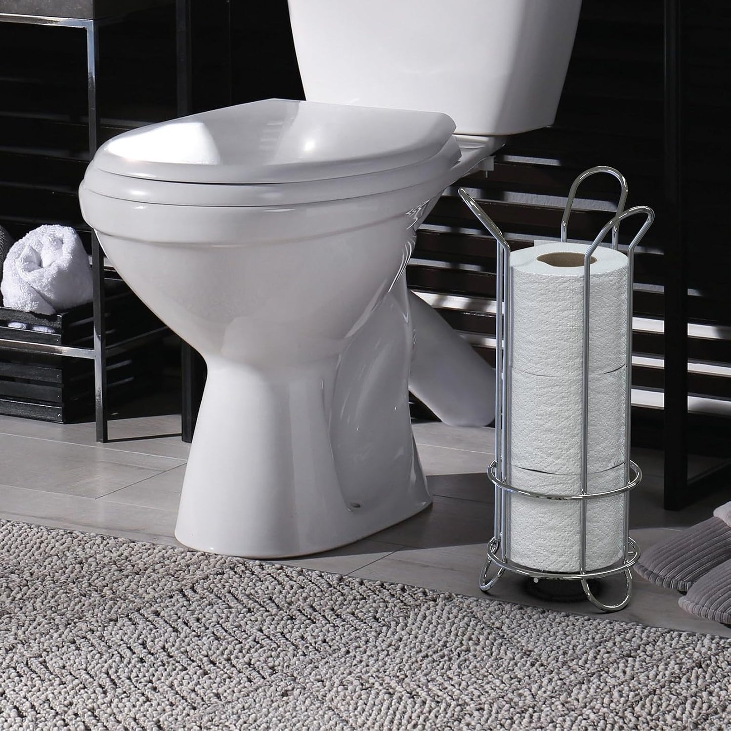 BROOKSTONE Toilet Paper Holder Stand Reserve - Free Standing Toilet Paper Stand with Storage that Holds Mega Rolls