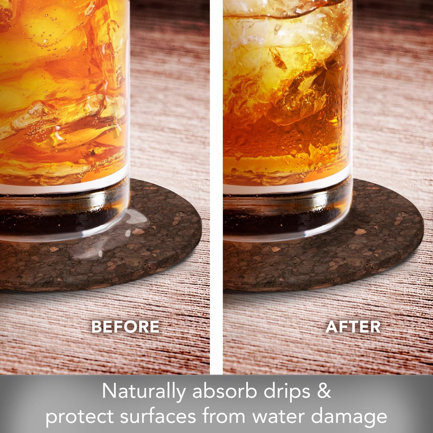 Thick Dark Cork Coasters in Attractive Coaster Holder 4.7" Round Durable / Black / Set of 6