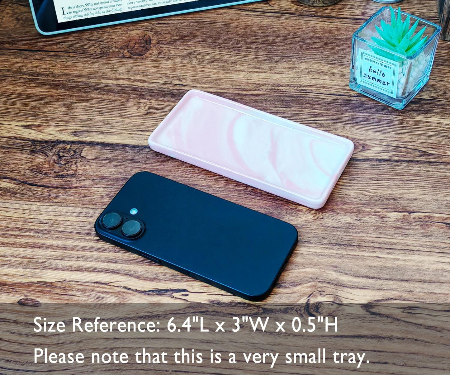 Tiny Ceramic Countertop and Vanity Tray for Cosmetics / 6.4 x 3 x 0.5 / Pink