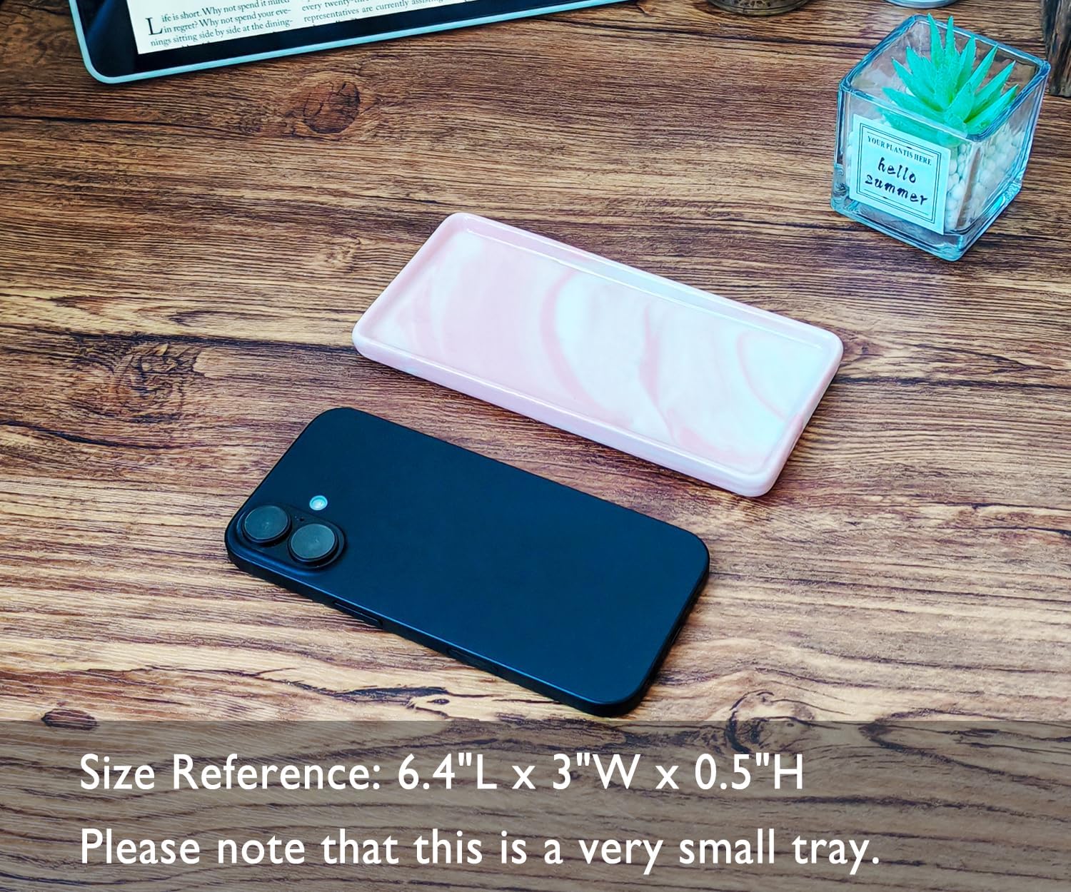 Tiny Ceramic Countertop and Vanity Tray for Cosmetics / 6.4 x 3 x 0.5 / Pink