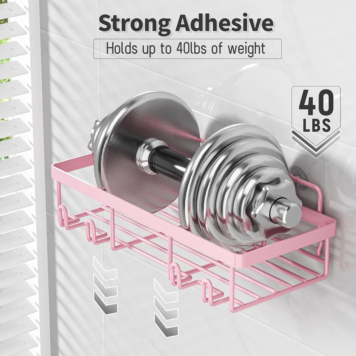 Adhesive Bathroom Wall Storage Basket Rustproof / Pink / Set of 5