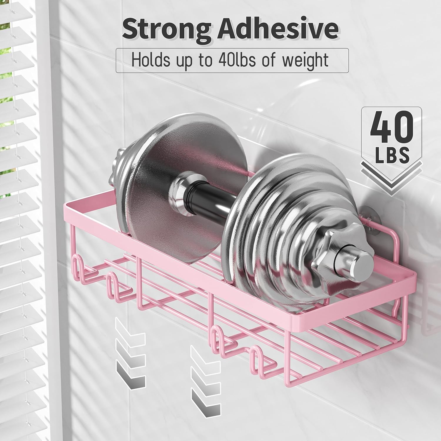 Adhesive Bathroom Wall Storage Basket Rustproof / Pink / Set of 5