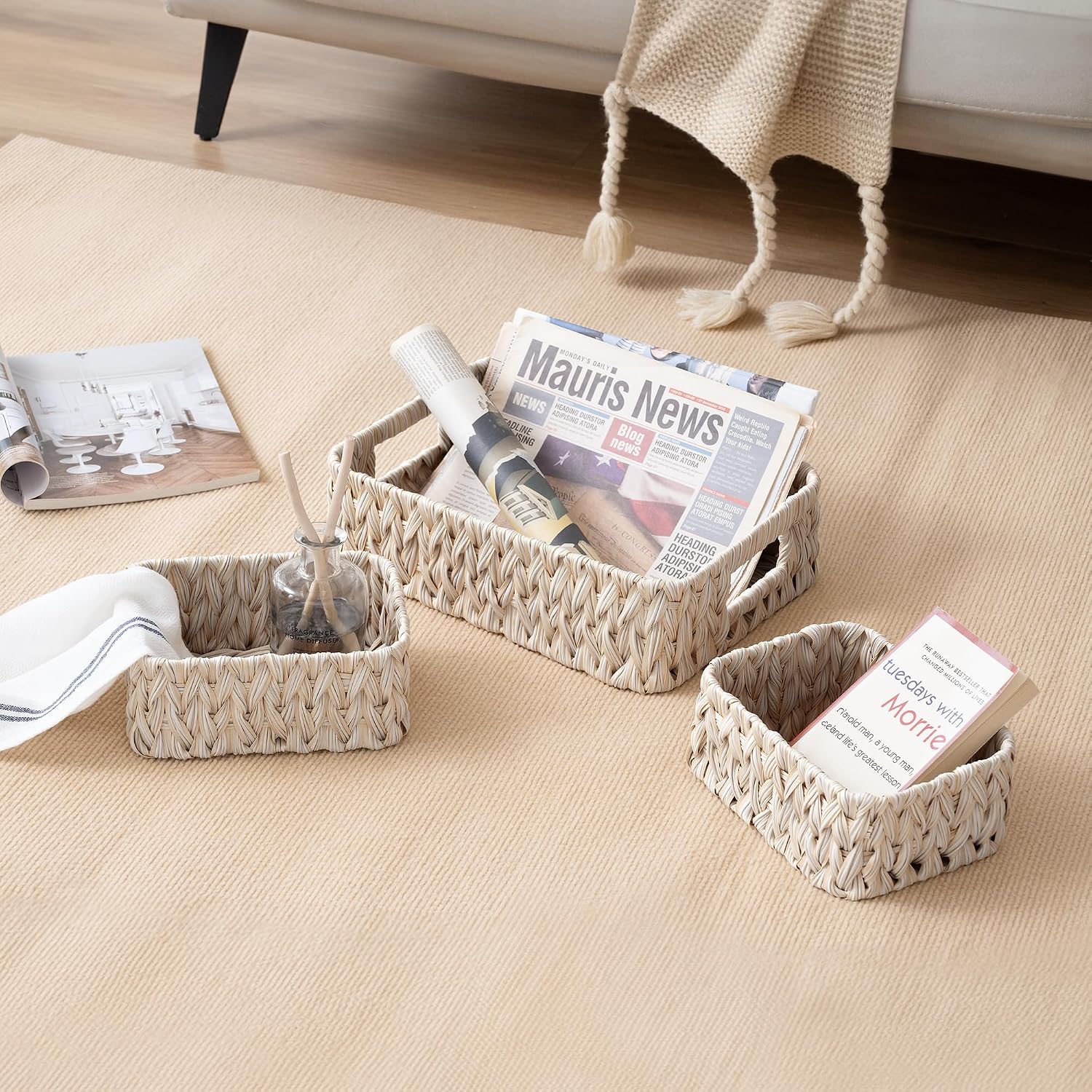 Small Woven Baskets / 2 x 7 / Butter Milk