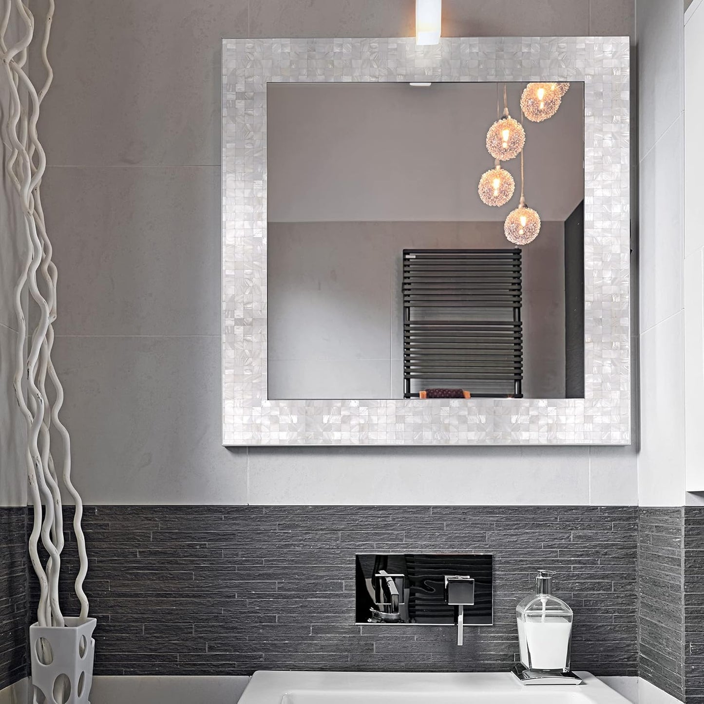 Mother of Pearl Self Adhesive Wall Tiles / White / Set of 10