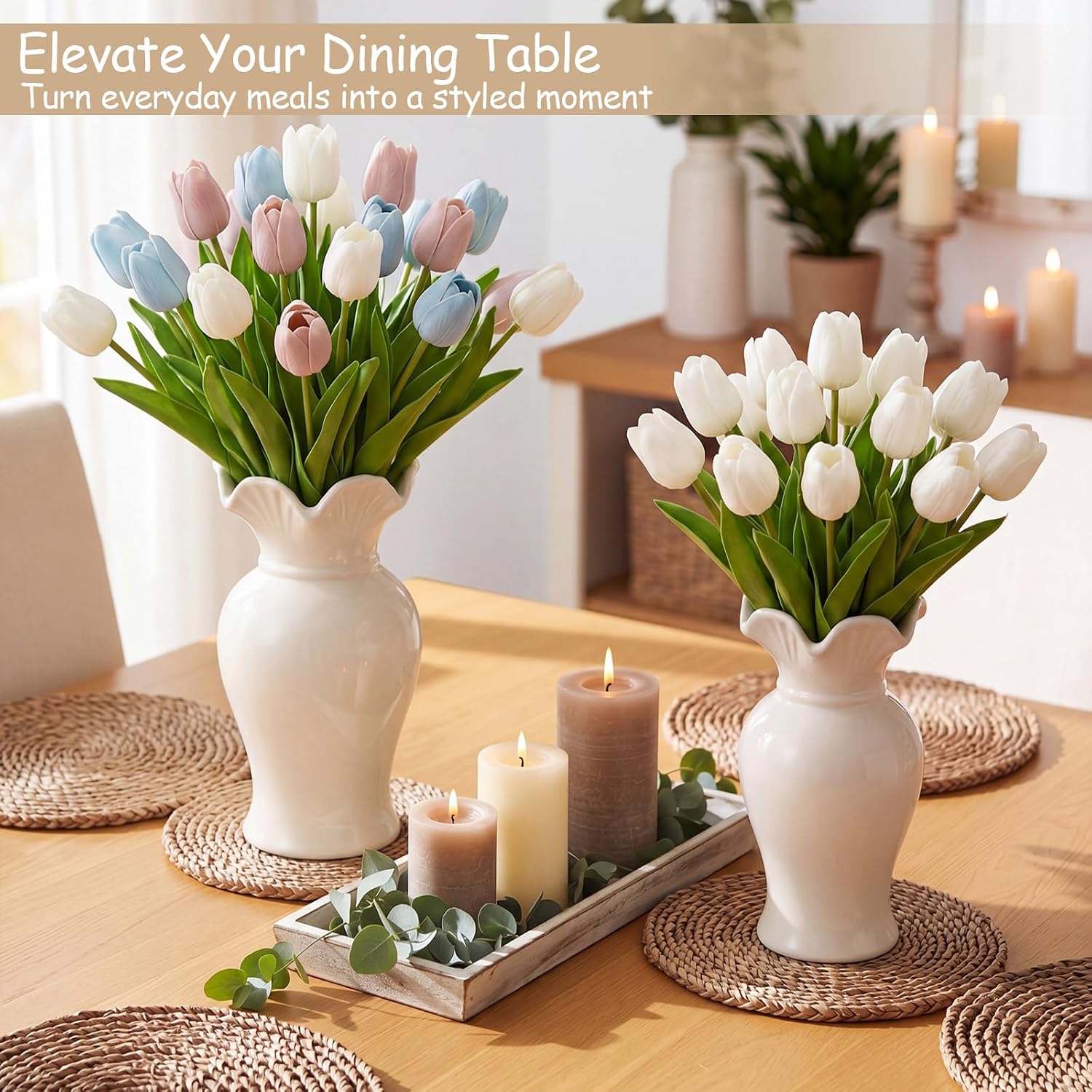 Ceramic Vase Set Small Rustic Decorative Vases Home Decor / 6.7, 7.9in / Classic / White / Set of 2