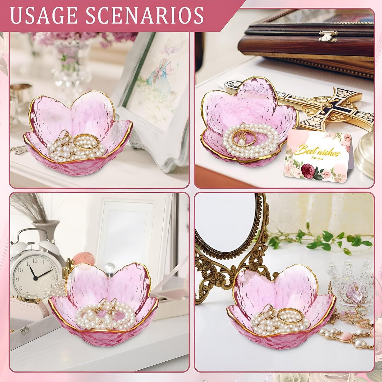 Box Greeting Card Small Glass Trinket Dish Tray for Earrings / Purple / Set of 8