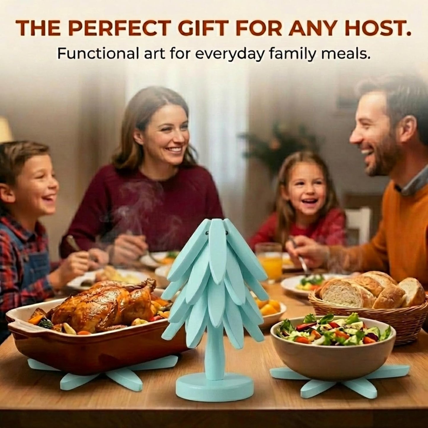 Tree Shaped Wooden Trivets for Hot Dishes, Pots & Pans - Hot Pads | Heat-resistant countertop protection, compact