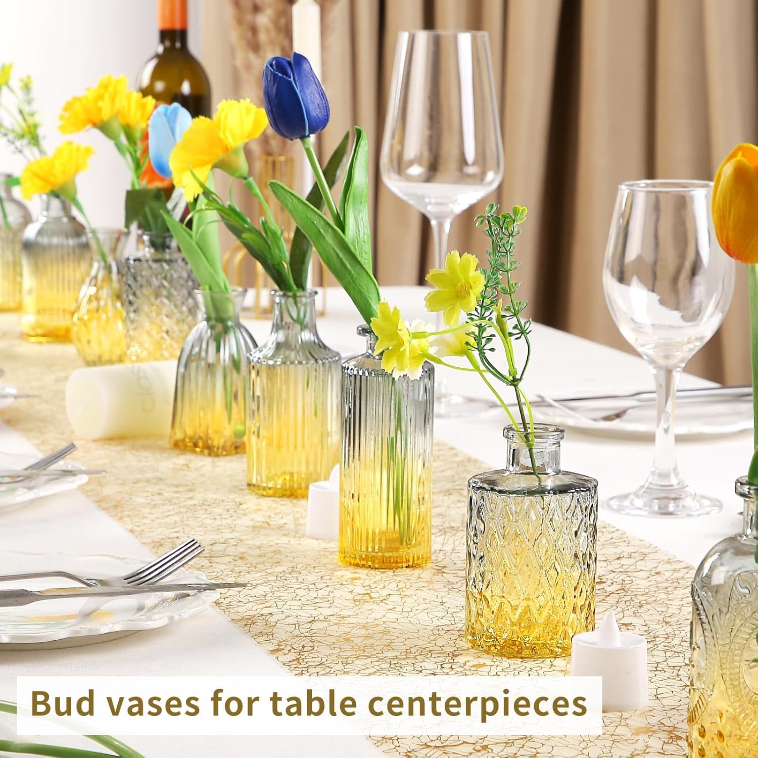 Glass Bud Vases in Bulk Pcs / Blue-yellow / Set of 30