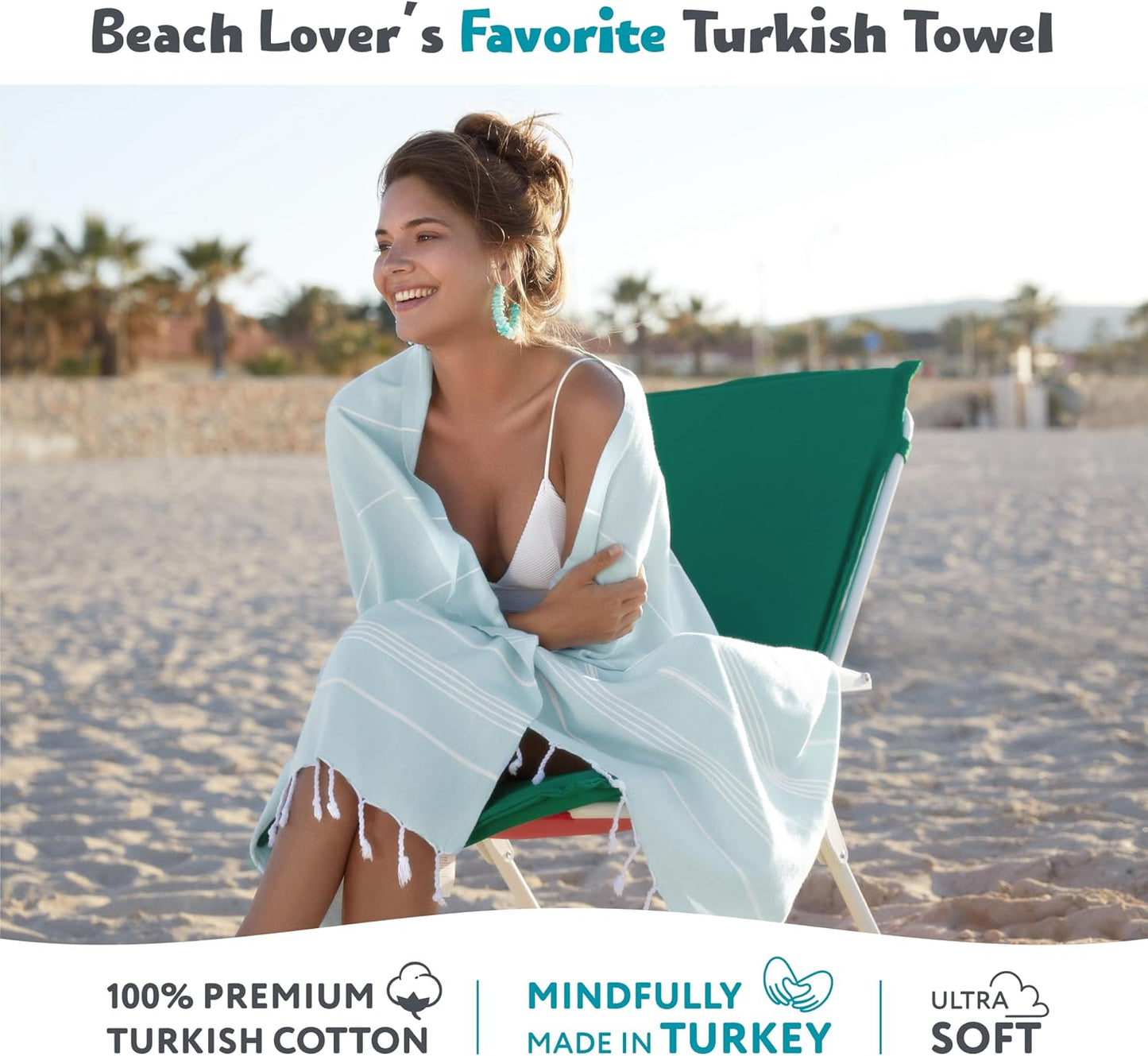 Bundle: Turkish Bath Towel (38 x 71) and Turkish Hand Towels (20 x 30, Set of 2) - 100% Cotton, Prewashed for Soft Feel