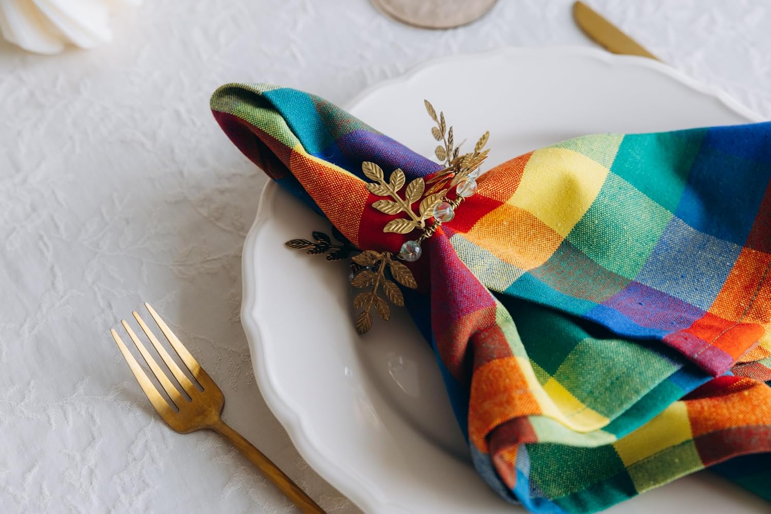 Multicolor Rainbow Cloth Dinner Napkins - 12 Pack, 100% Cotton, 20"x20" Colorful Cotton Dinner Napkins for Parties and