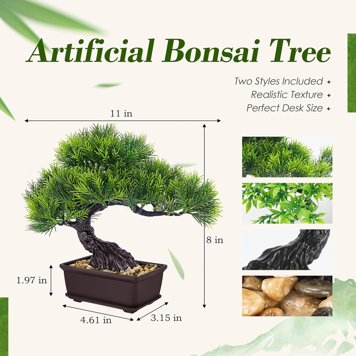Small Fake Plants Artificial Bonsai Tree Set Ficus and Cedar / Square Pot Bonsai / Set of 2