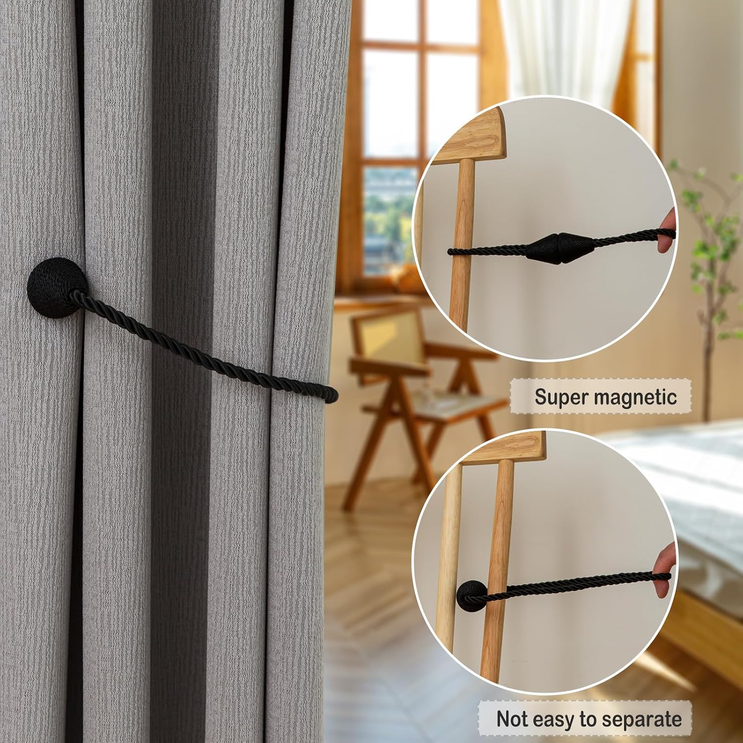 Magnetic Curtain Tiebacks 8 Pack Outdoor Rope Curtain Tie Backs Decorative Window Treatment Holdbacks for Home