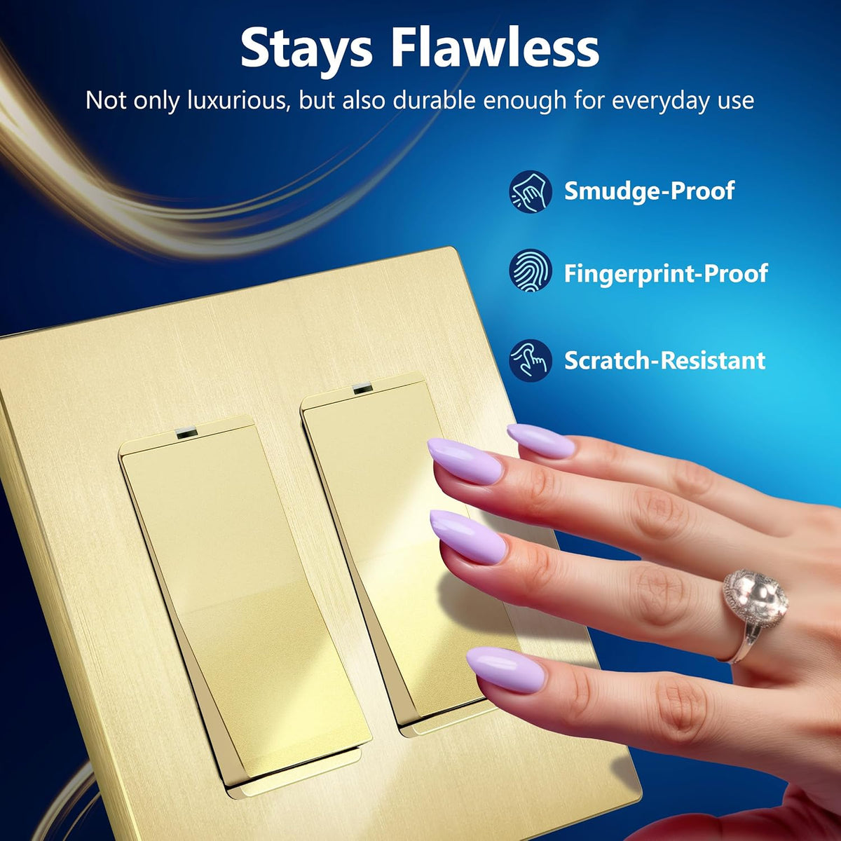 LIDER Double Decorator Switch Cover, Screwless Wall Plate, Mid-Size 2-Gang | 5-Pack, Brushed Gold, Polycarbonate