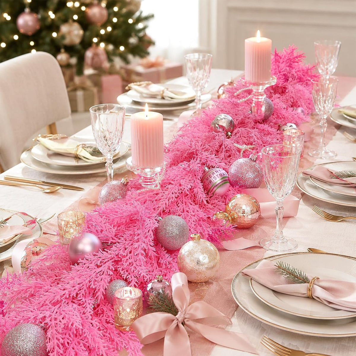 9Ft Christmas Cedar Garland,Pink Real Touch Soft Christmas Decorations | Realistic Thick Full Lush Artificial Garland