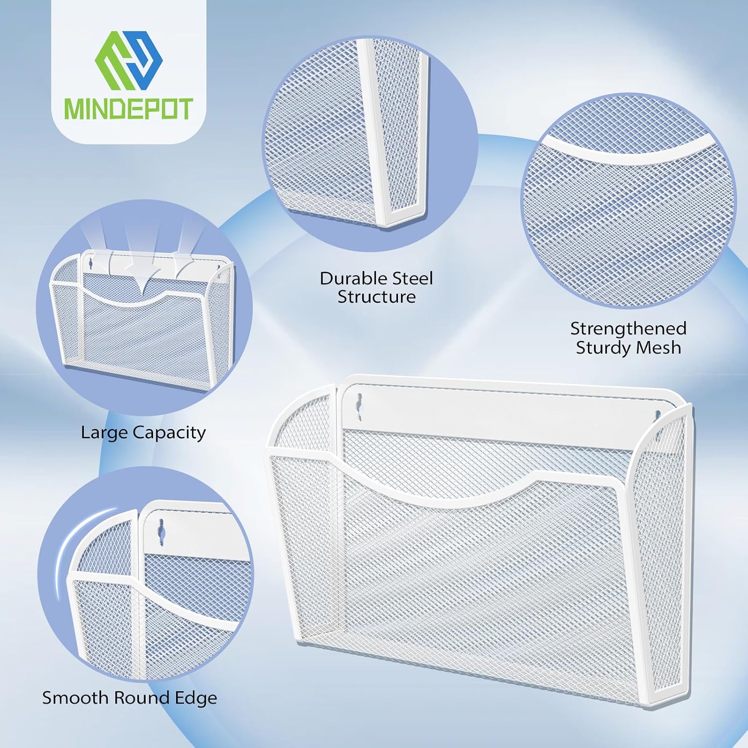 MINDEPOT Wall File Organizer, Hanging Wall File Holder, 6 Pack, Black | Heavy Duty Iron, Metal Mesh Wall Mount, Single