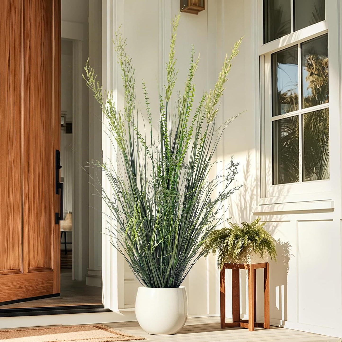 Lifelike Faux Plastic plantas Synthetic Pampas Grass Indoor Outdoor Realistic Floor / 4FT / Green