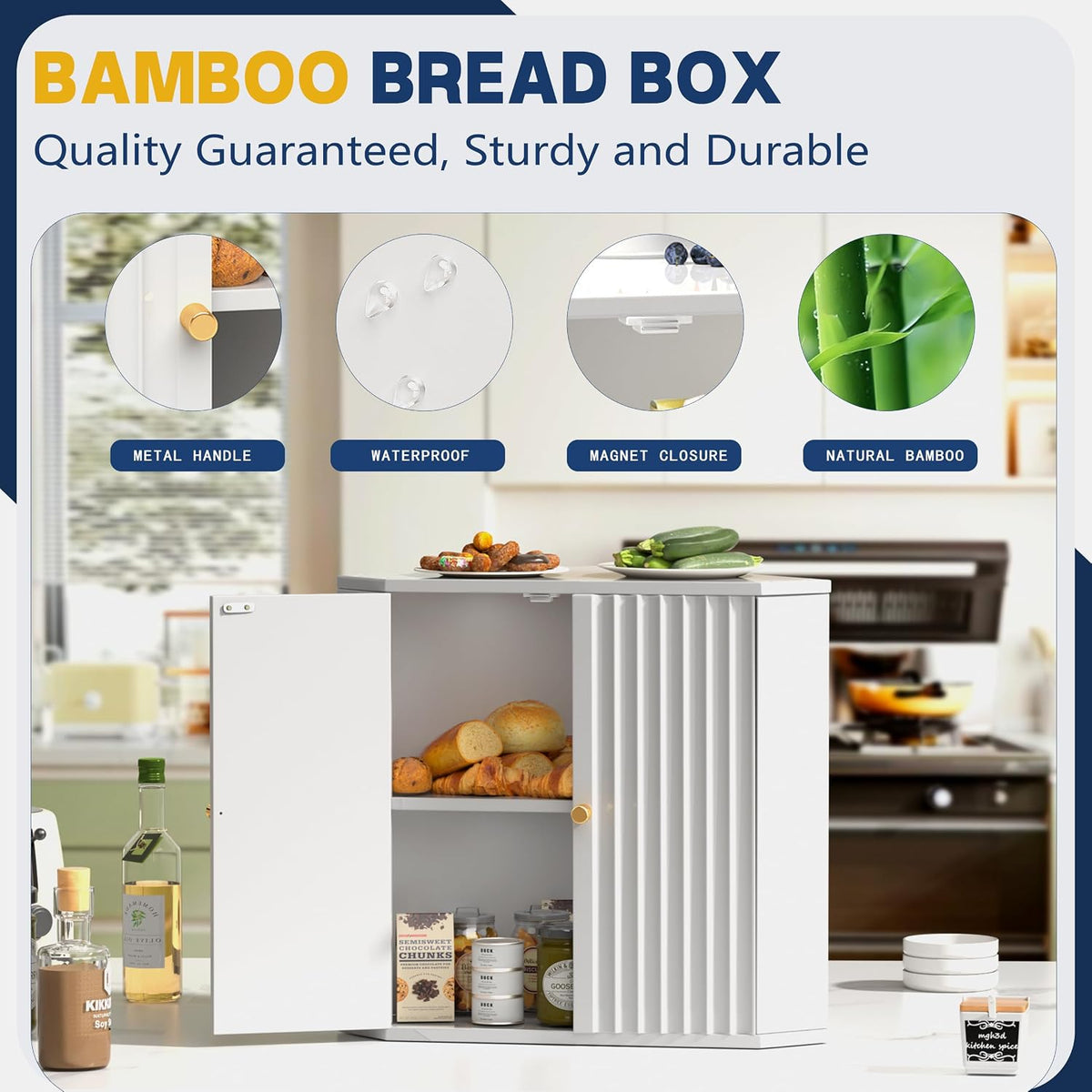 Corner Bread Box for Kitchen Countertop, Large Bread Storage Container, Double Layer Breadbox for Homemade Bread