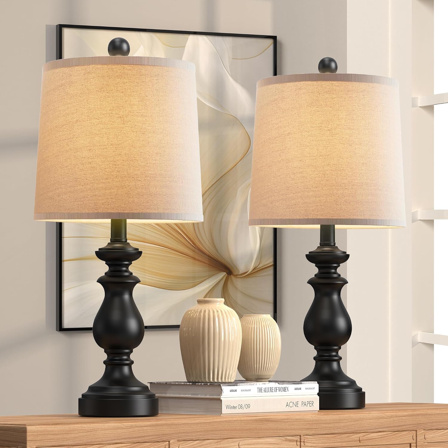 PARTPHONER Traditional Table Lamp Set of 2, Rustic Farmhouse Table Lamps for Living Room Bedroom, 22" Bedside Desk