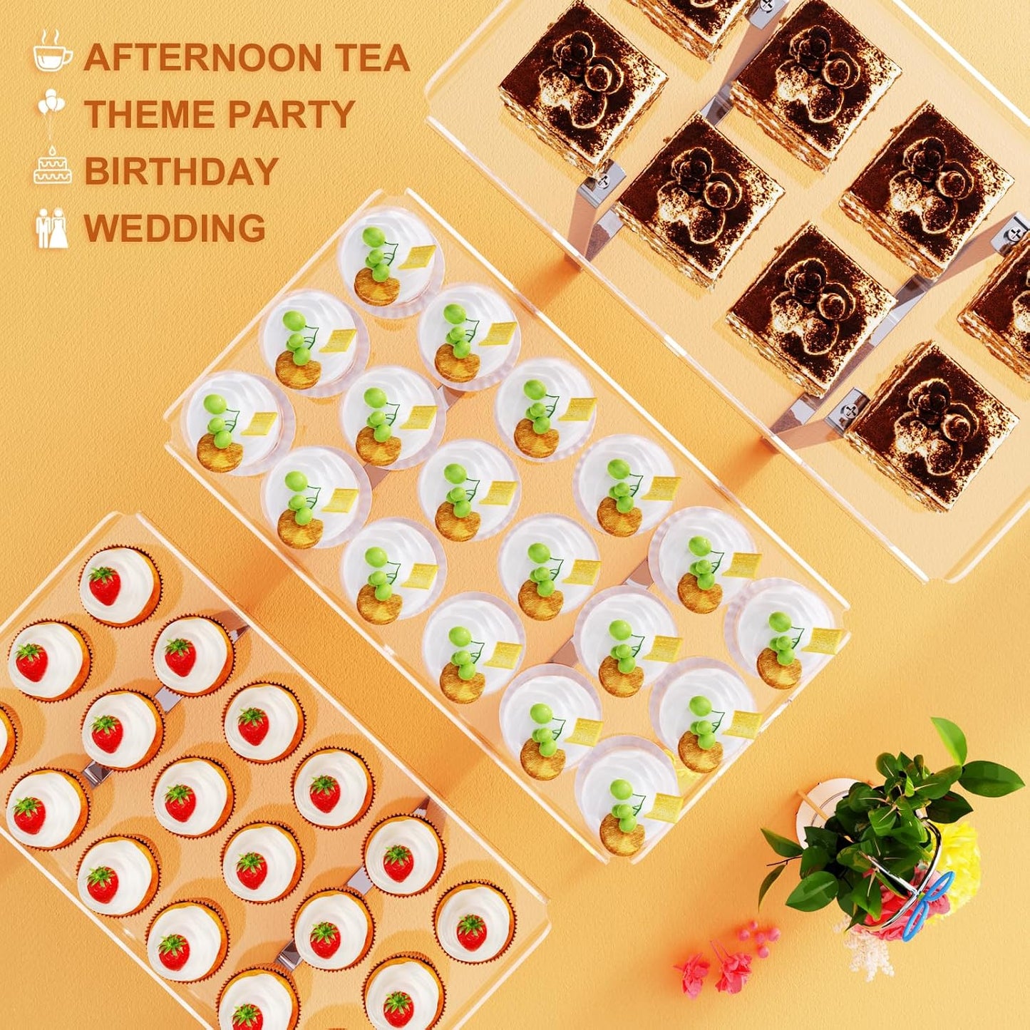 Bakzon 3 Pieces Cupcake Stand Holder, Clear Acrylic Dessert Table Display Set with Iron Support Legs for Birthday Candy