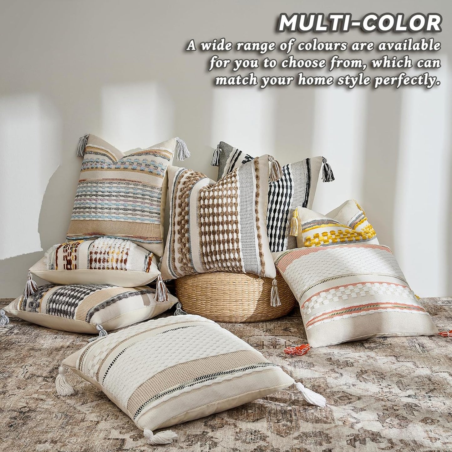 Tassels Woven Decorative Pillow Case / 18 x 18 / Brown White
