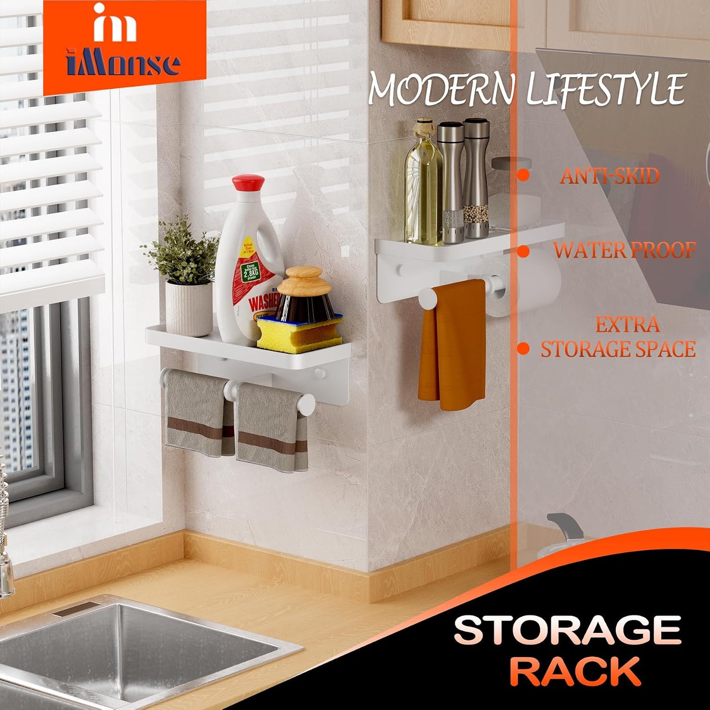Double Toilet Paper Holder with Shelf, iMonse Paper Towel Holder Wall Mount,Tissue Roll Holder for Bathroom Kitchen RV