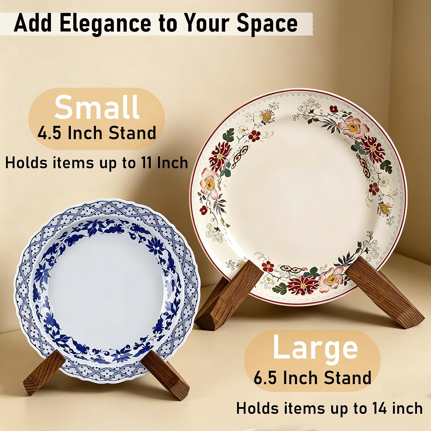 Plate Stands for Display Bowl Wooden Picture Frame Holder Cookbook Stand Decorative Table / 6.5 Inch
