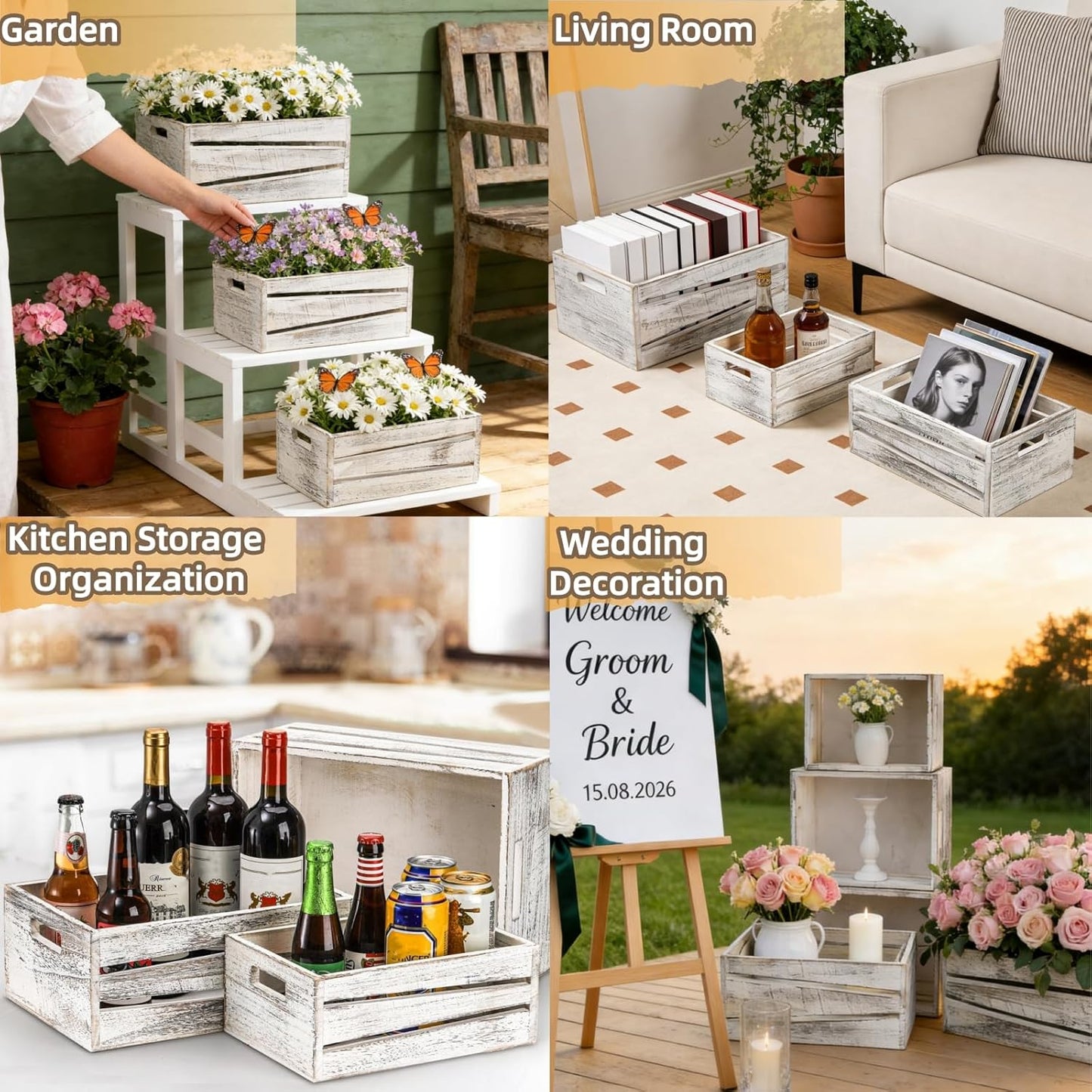 Rustic Nesting Container Bin / White / Set of 3