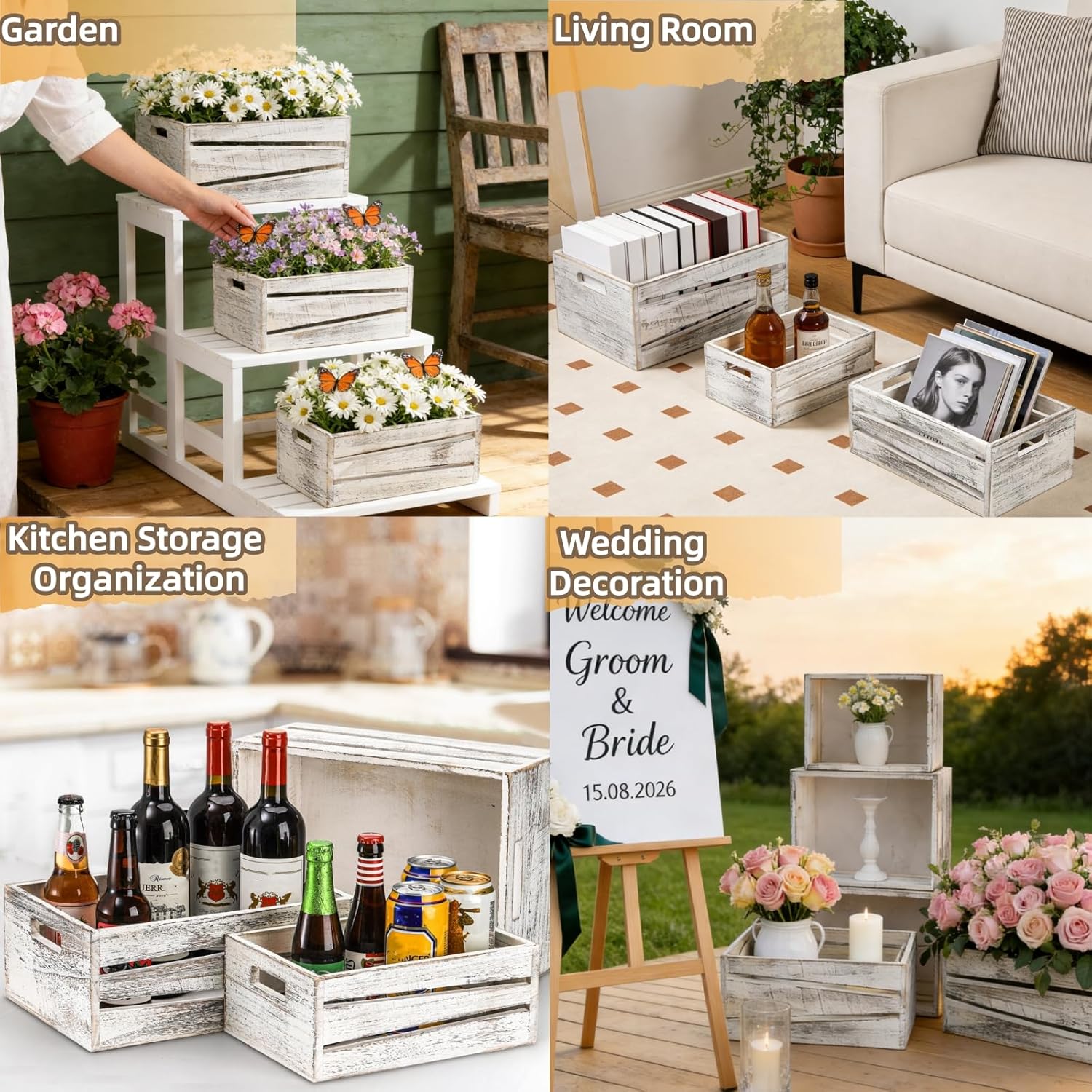 Rustic Nesting Container Bin / White / Set of 3