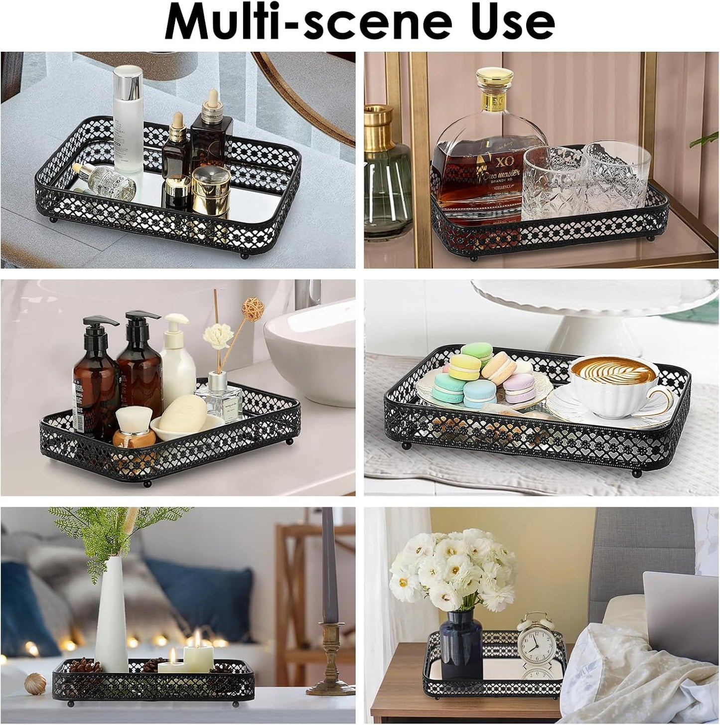 Glass & Metal Trinket Organizer for Dresser / Black / 11.8 x 7.9 x 2