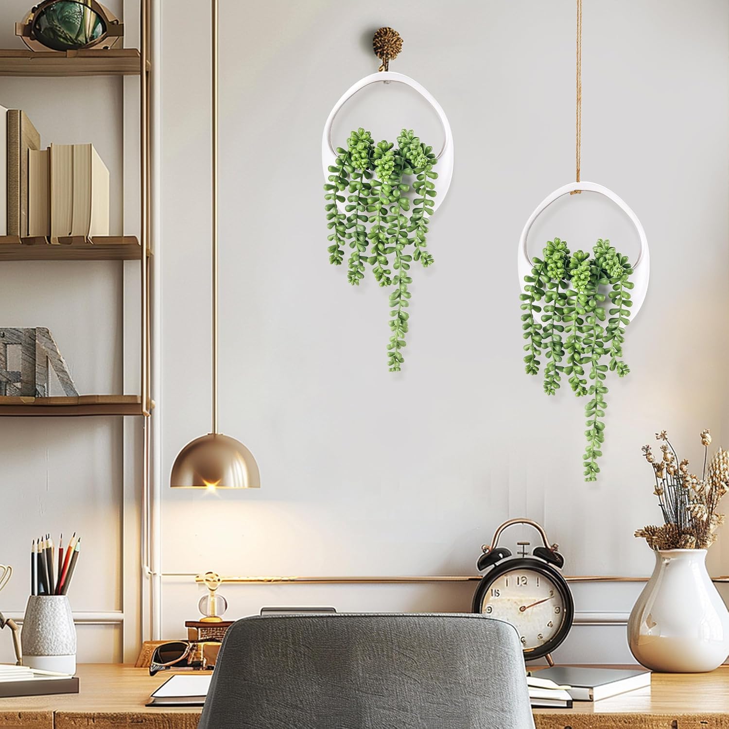 Strings Artificial Plants Indoor Outdoor for Boho Wall Decor / White