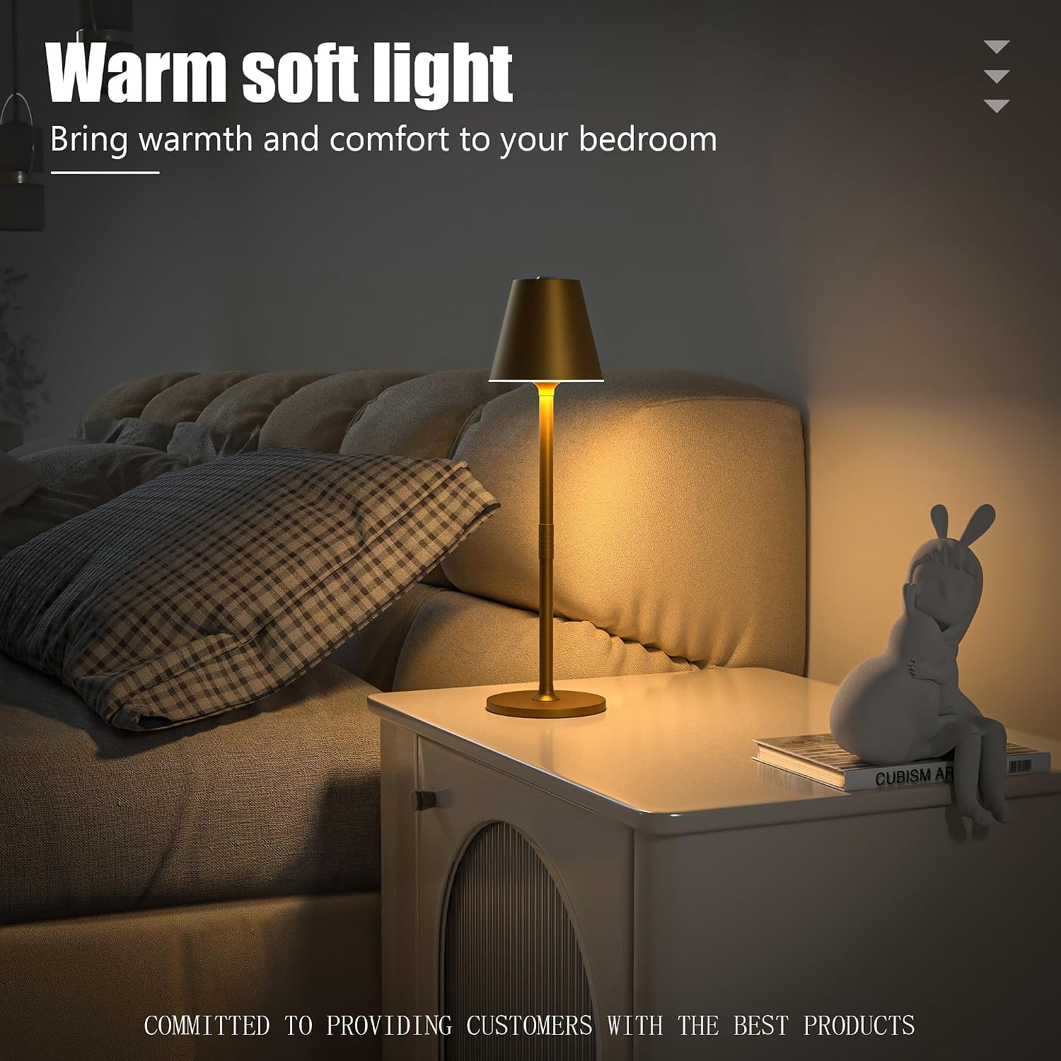 Timjorman 4-Pack Cordless Table Lamps - 5000mAh Rechargeable Battery Operated Desk Lamp, 3-Level Dimmable LED Night