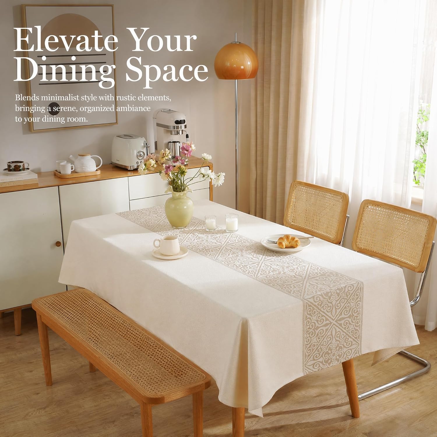 Linen Textured Tablecloth for Rectangle Tables | Heavy Duty Spillproof & Water Resistant Woven Table Cover for