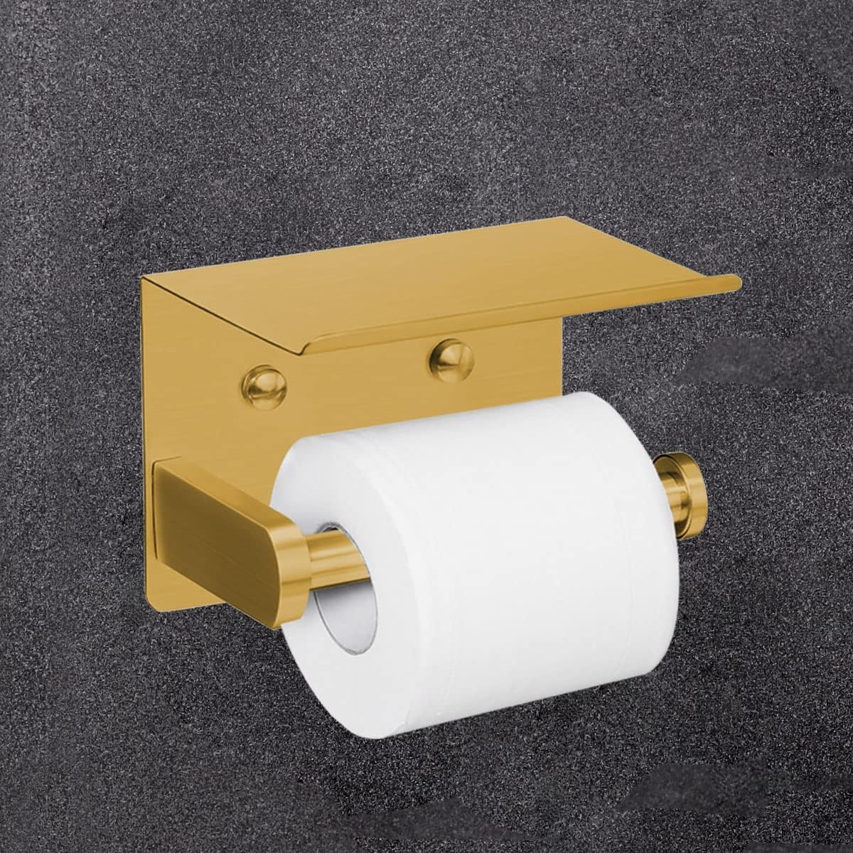 VAEHOLD Self Adhesive Toilet Paper Holder with Phone Shelf Stainless Steel Wall Mounted Toilet Paper Roll Holder