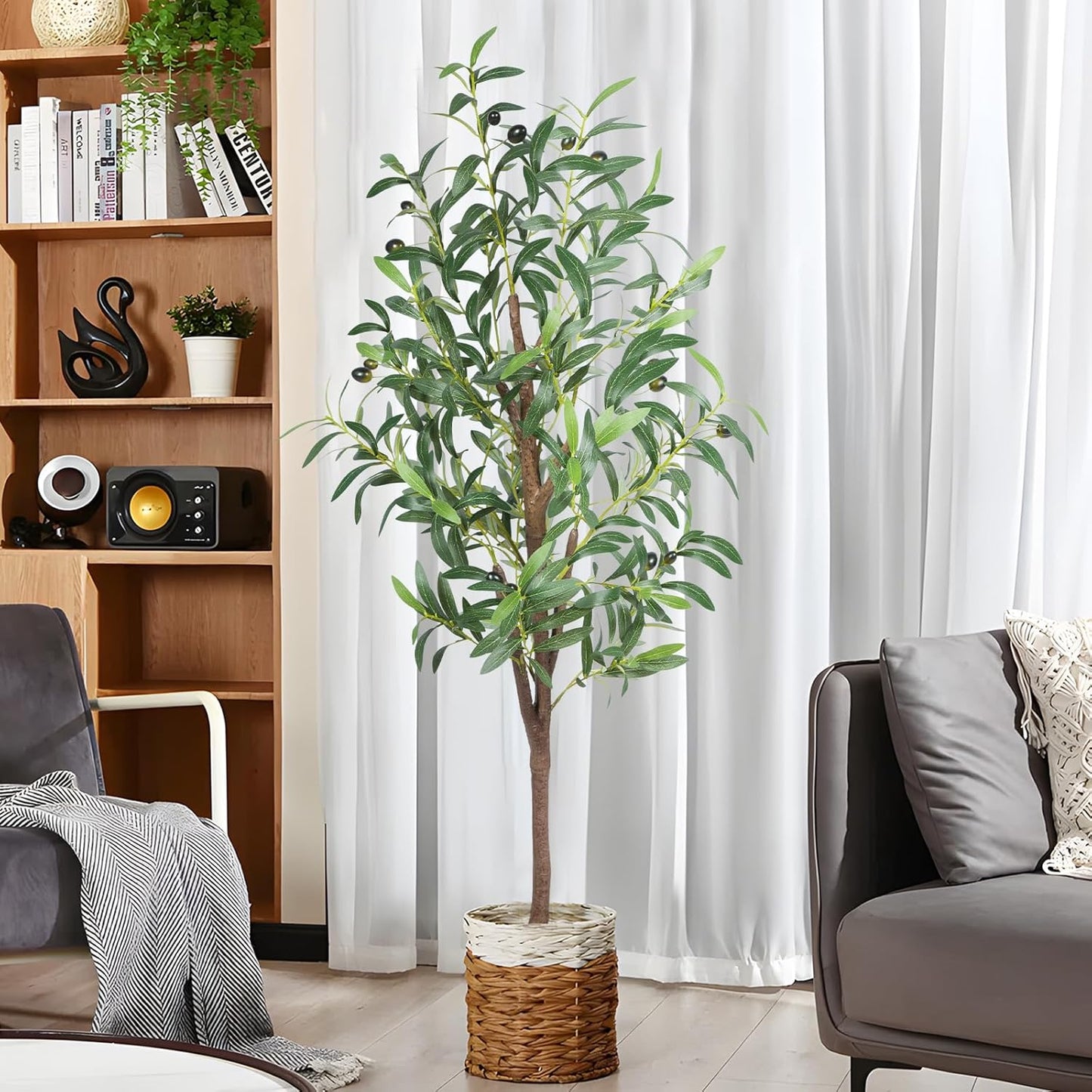Tall Faux Olive Trees Outdoor Fake Potted Silk Plant / 4ft / 4 Inch