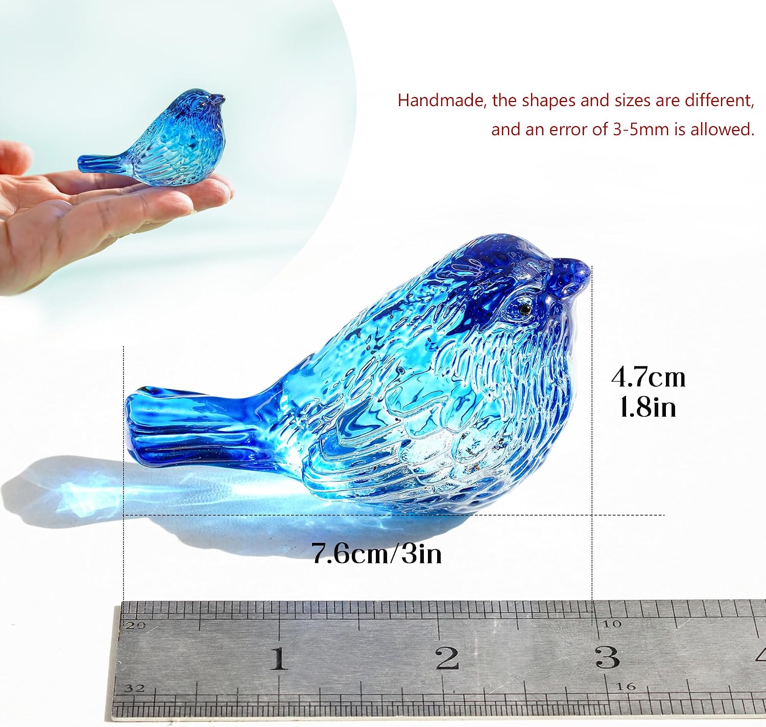 3" Glass Bird Figurine Miniature Blown Glass Birds Bird Gifts for Bird Lovers / Blue / Set of 2